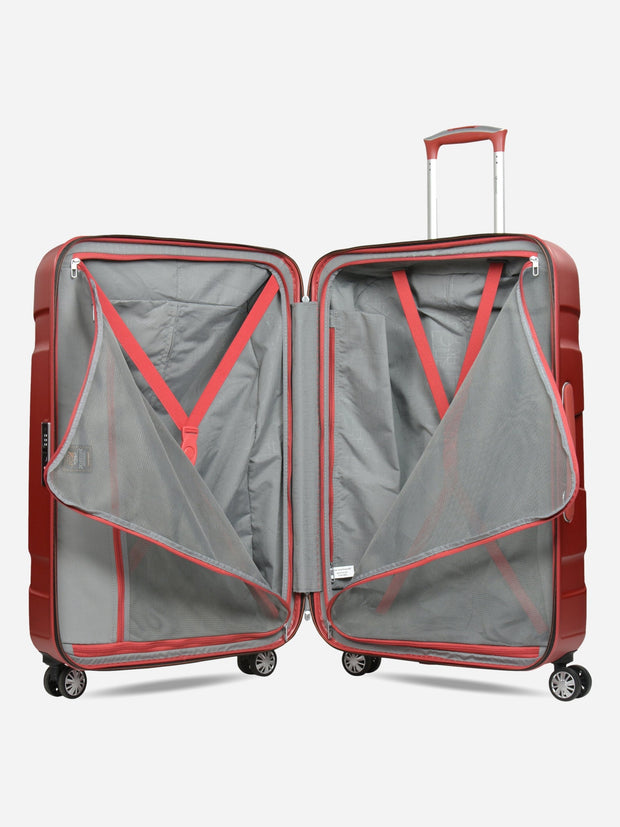 Eminent X-Tec Large Size Polycarbonate Suitcase Red Interior with Opened Dividers