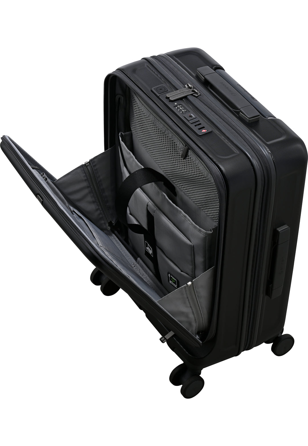 Kapstadt Light Business Trolley Black - open front compartment, angled view