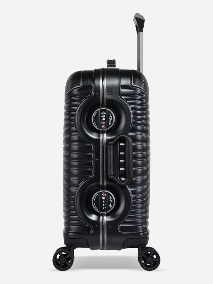 Eminent Gold Jetstream Cabin Size Suitcase Black Side View with TSA locks