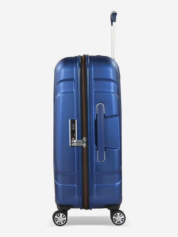 Eminent X-Tec Medium Size Polycarbonate Suitcase Blue Side View with TSA Lock