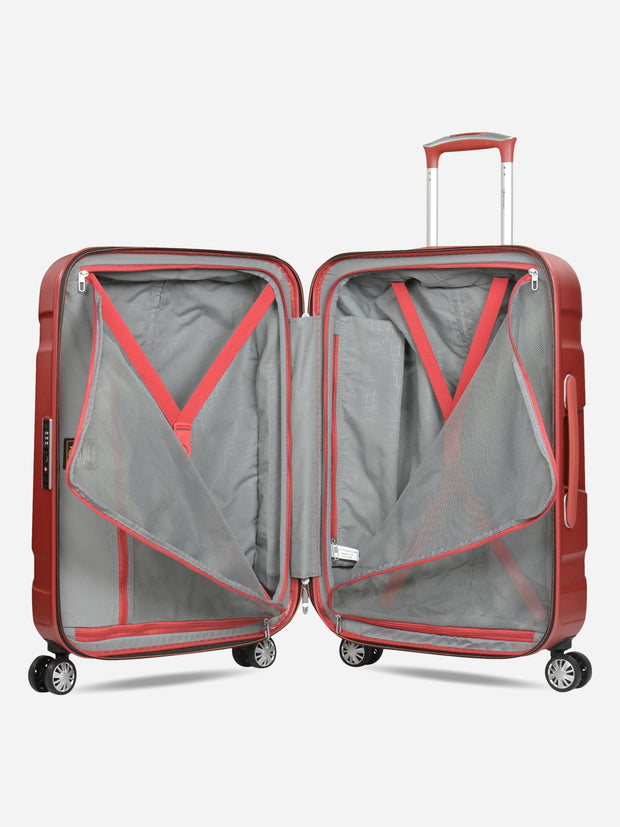 Eminent X-Tec Medium Size Polycarbonate Suitcase Red Interior with Opened Dividers