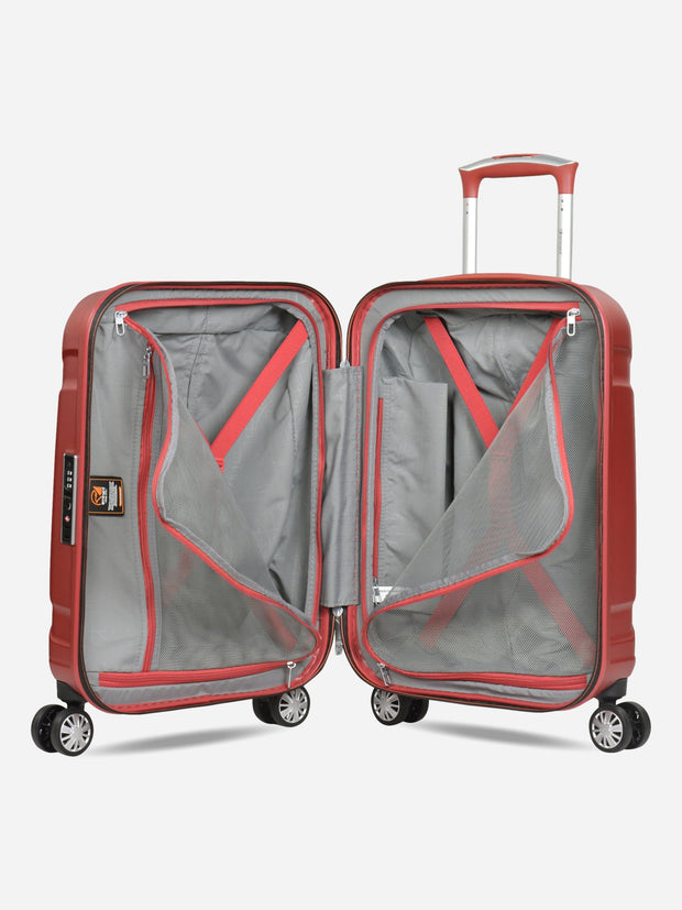 Eminent X-Tec Cabin Size Polycarbonate Suitcase Red Interior with Opened Dividers