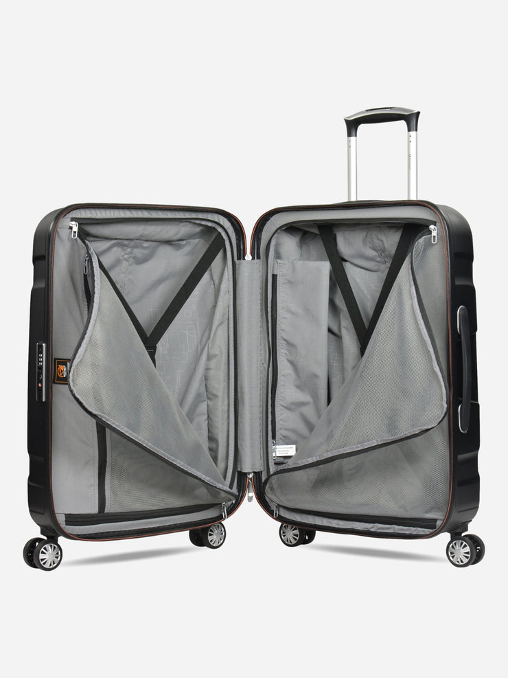 Eminent X-Tec Medium Size Polycarbonate Suitcase Black Interior with opened Dividers
