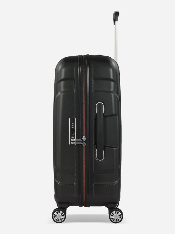 Eminent X-Tec Medium Size Polycarbonate Suitcase Black Side View with TSA Lock