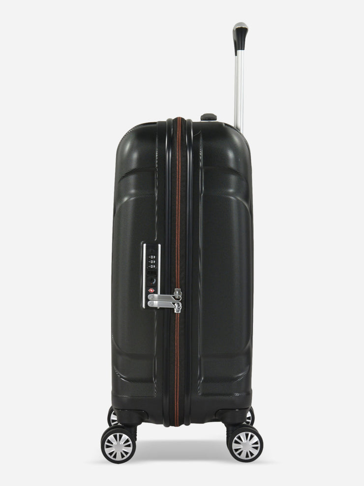 Eminent X-Tec Cabin Size Polycarbonate Suitcase Black Side View with TSA Lock