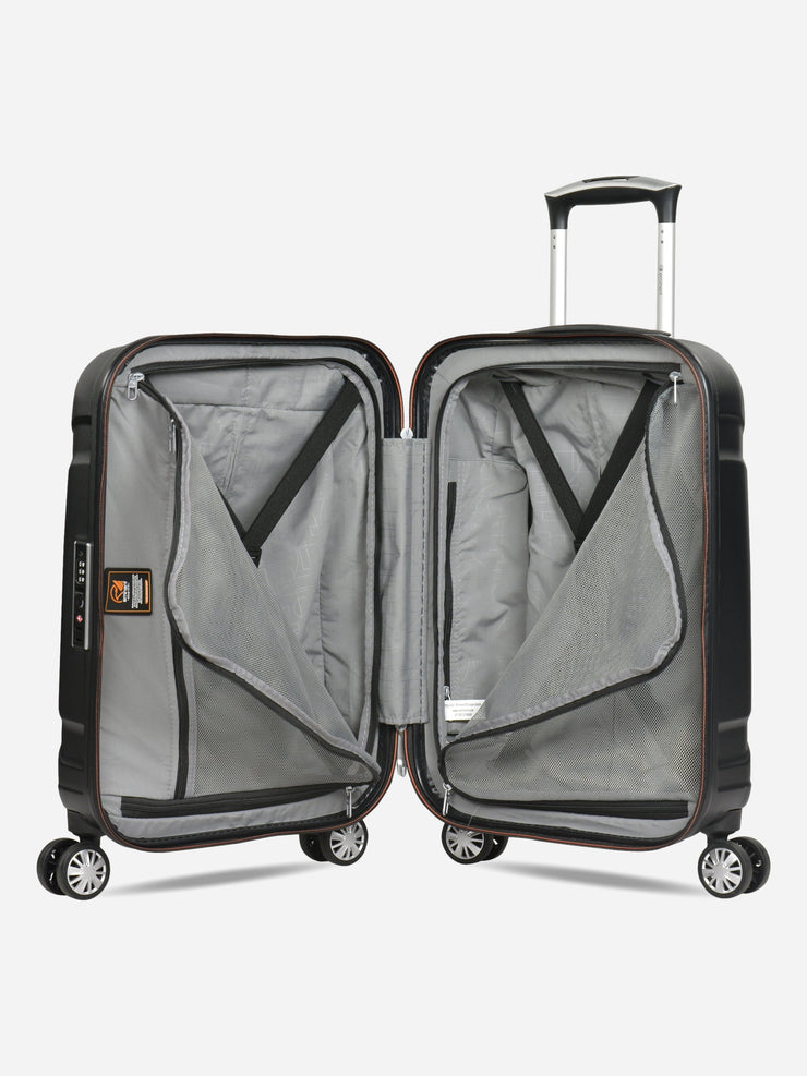 Eminent X-Tec Cabin Size Polycarbonate Suitcase Black Interior with opened Dividers