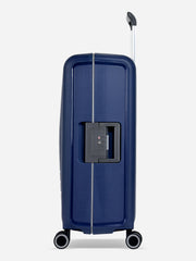 Eminent Vertica Medium Size Polypropylene Suitcase Blue Side View with Lock