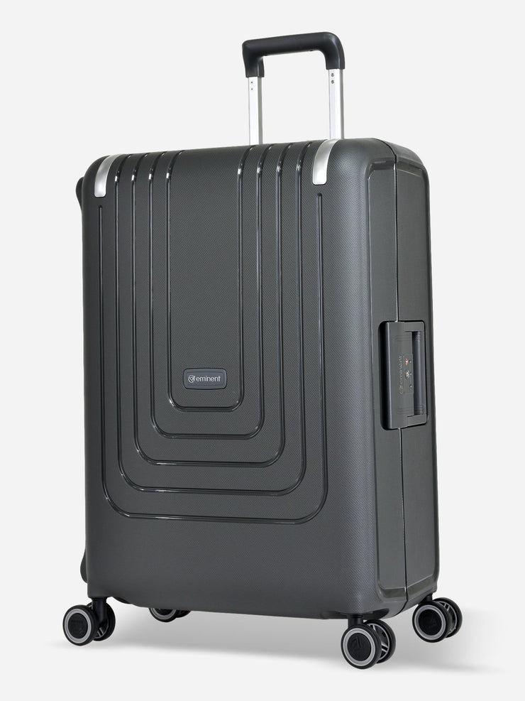 Eminent Vertica Medium Size Polypropylene Suitcase Grey Front Side