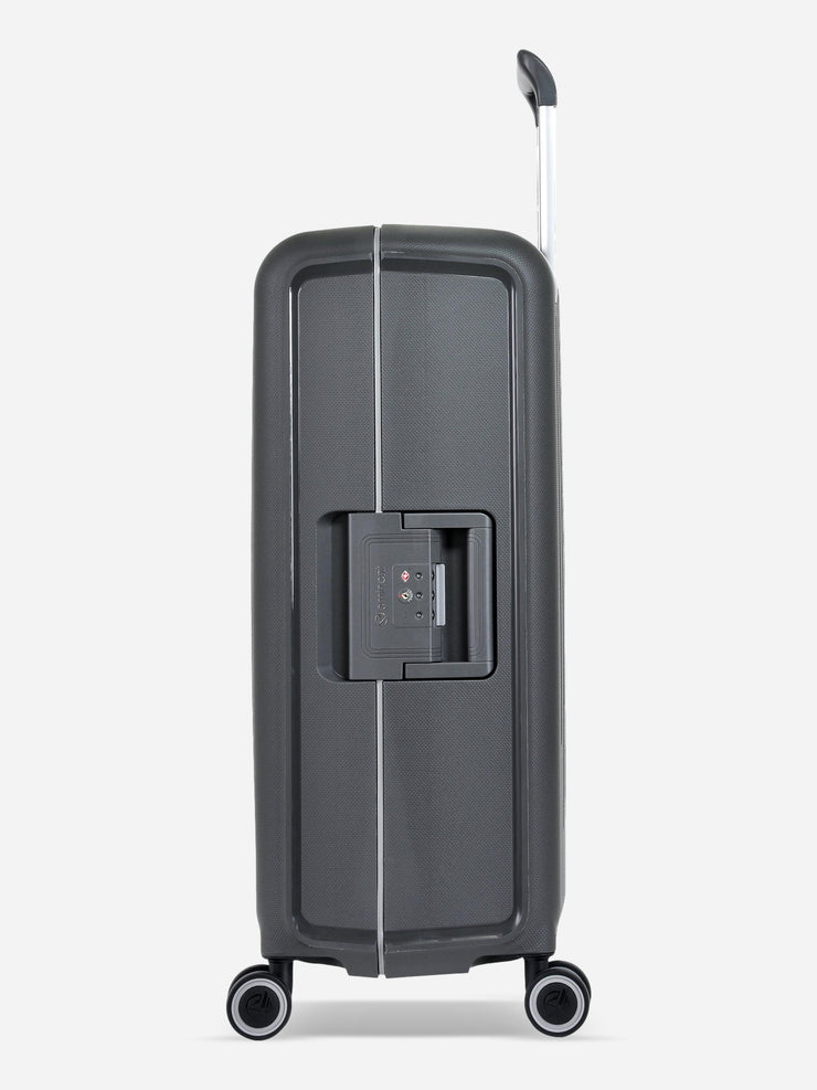 Eminent Vertica Medium Size Polypropylene Suitcase Grey Side View with Lock