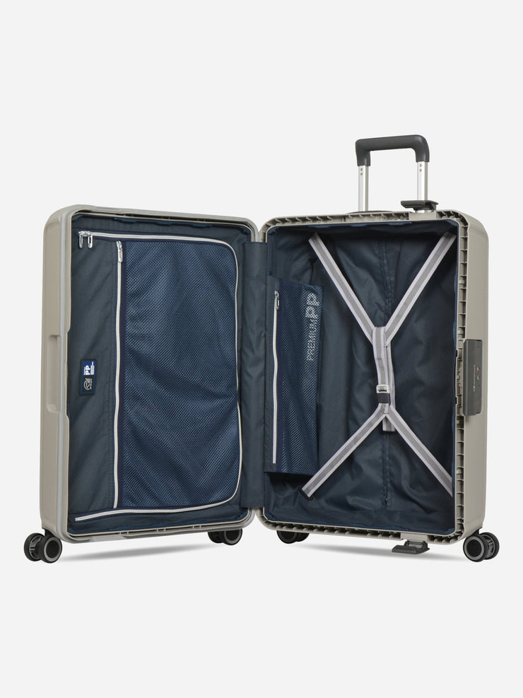 Eminent Vertica Medium Size Polypropylene Suitcase Light Grey Interior