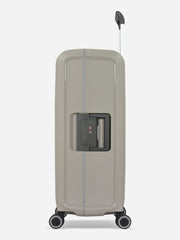 Eminent Vertica Medium Size Polypropylene Suitcase Light Grey Side View with Lock