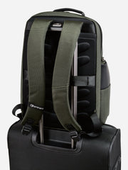 Eminent Travel Guard Laptop Backpack Green fixed on top of suitcase