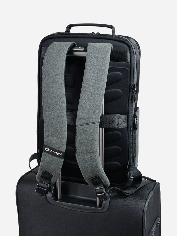 Eminent Urban Elite Laptop Backpack Grey Fixed on top of suitcase
